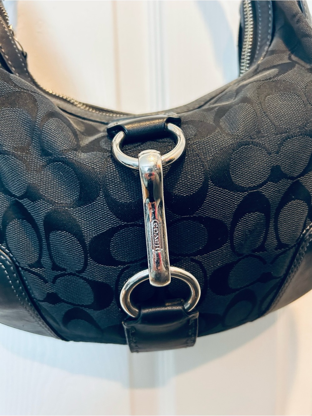 Vintage Coach Hampton Hobo Bag Black Canvas with Silver Hardware
